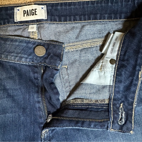 PAIGE Jimmy Jimmy Cuffed Dark Wash Blue Jean Shorts - Picture 5 of 6